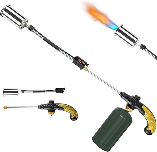 Propane Torch Weed Burner, Adjustable flame thrower with Detachable Handle, Blow Torch for Weeds and Snow Melting(Fuel Cylinder Not Included)